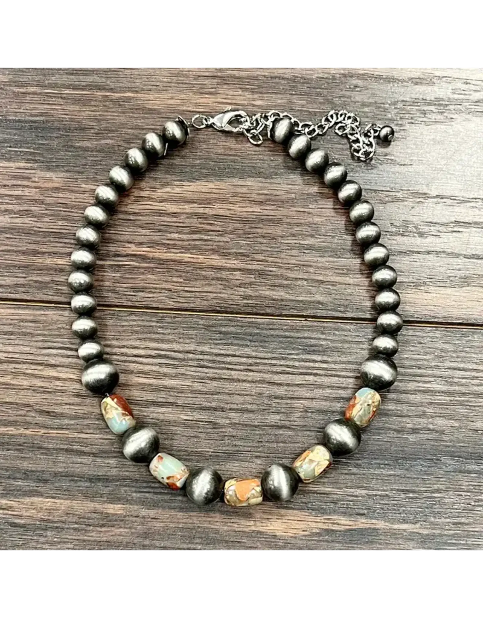 NECKLACE LARGE NAVAJO PEARL TAN BLUE BROWN BEADS
