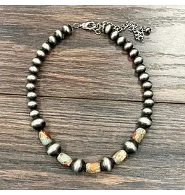 NECKLACE LARGE NAVAJO PEARL TAN BLUE BROWN BEADS