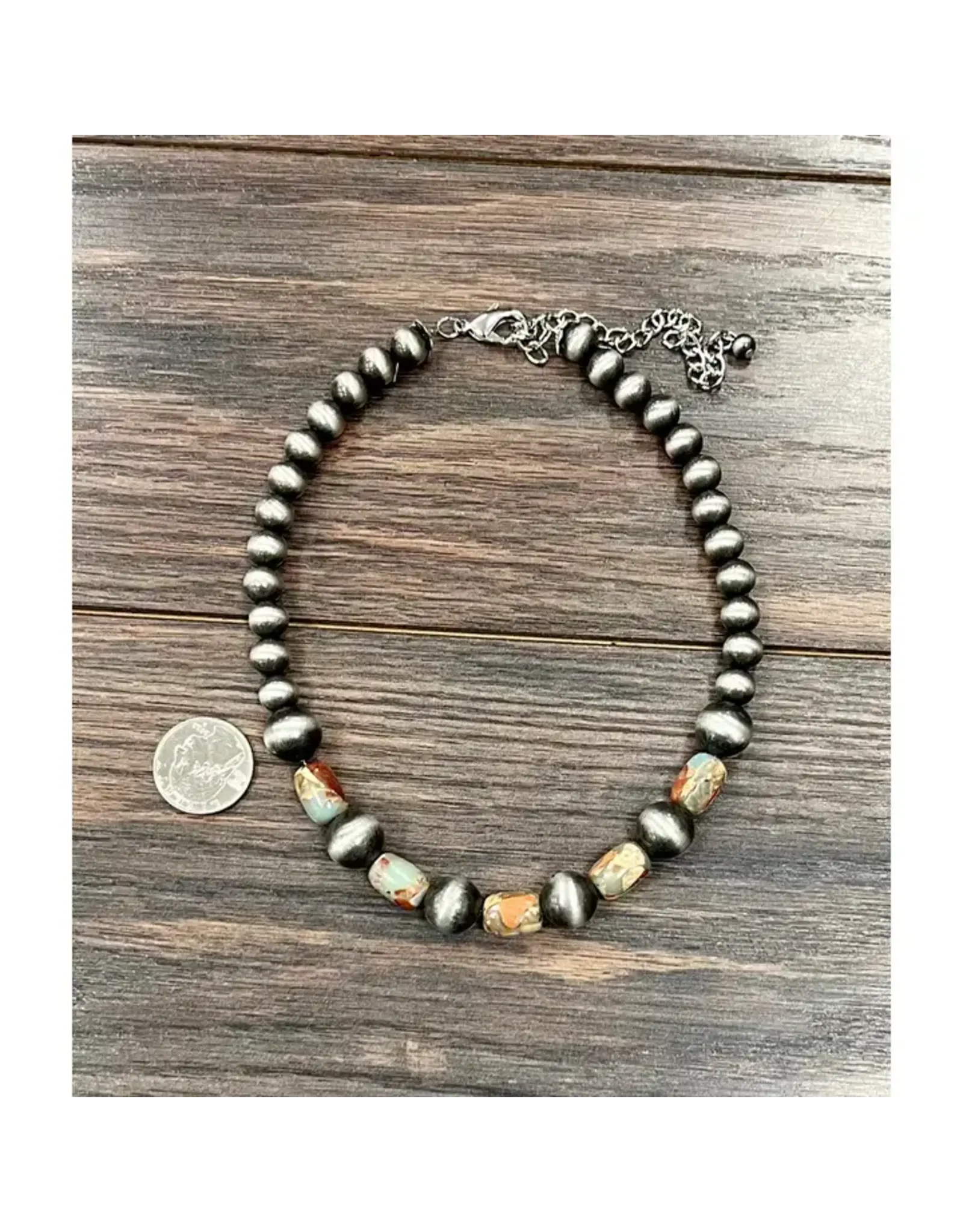NECKLACE LARGE NAVAJO PEARL TAN BLUE BROWN BEADS