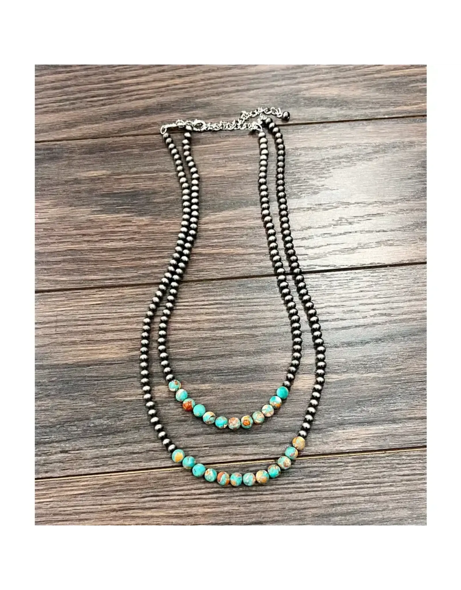 NECKLACE WESTERN NAVAJO PEARL WITH FLAT TURQUOISE BEADS