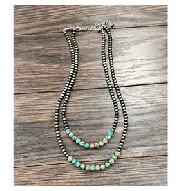 NECKLACE WESTERN NAVAJO PEARL WITH FLAT TURQUOISE BEADS