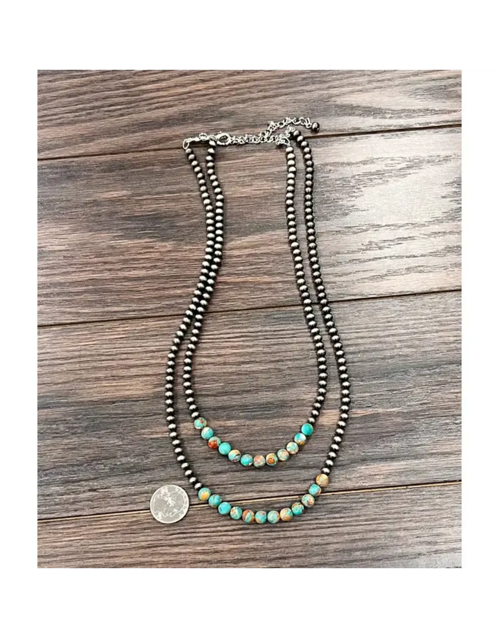 NECKLACE WESTERN NAVAJO PEARL WITH FLAT TURQUOISE BEADS