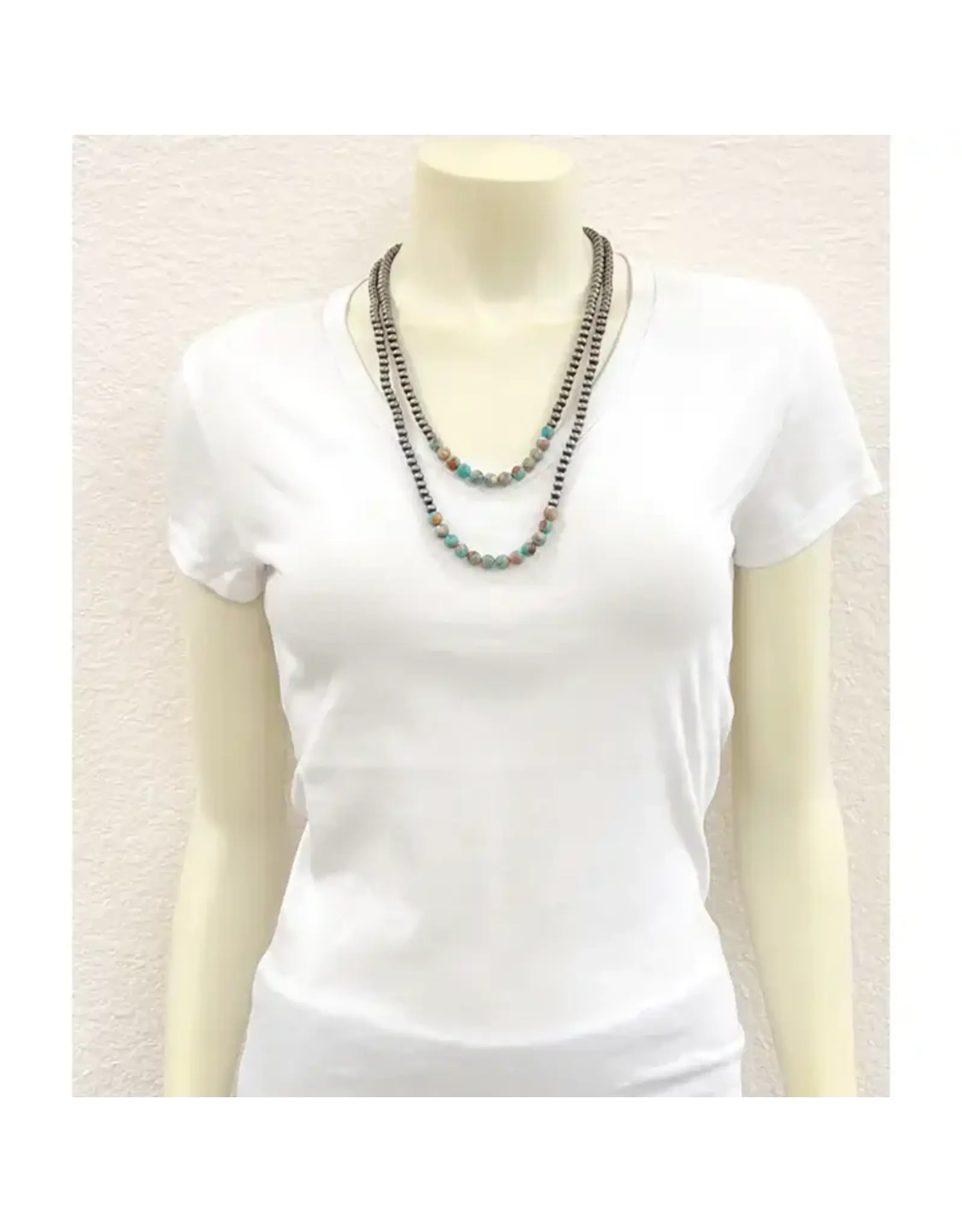 NECKLACE WESTERN NAVAJO PEARL WITH FLAT TURQUOISE BEADS