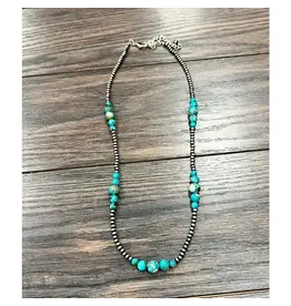 NECKLACE NAVAJO PEARL WITH DEEP 5 GROUPS TURQUOISE BEADS