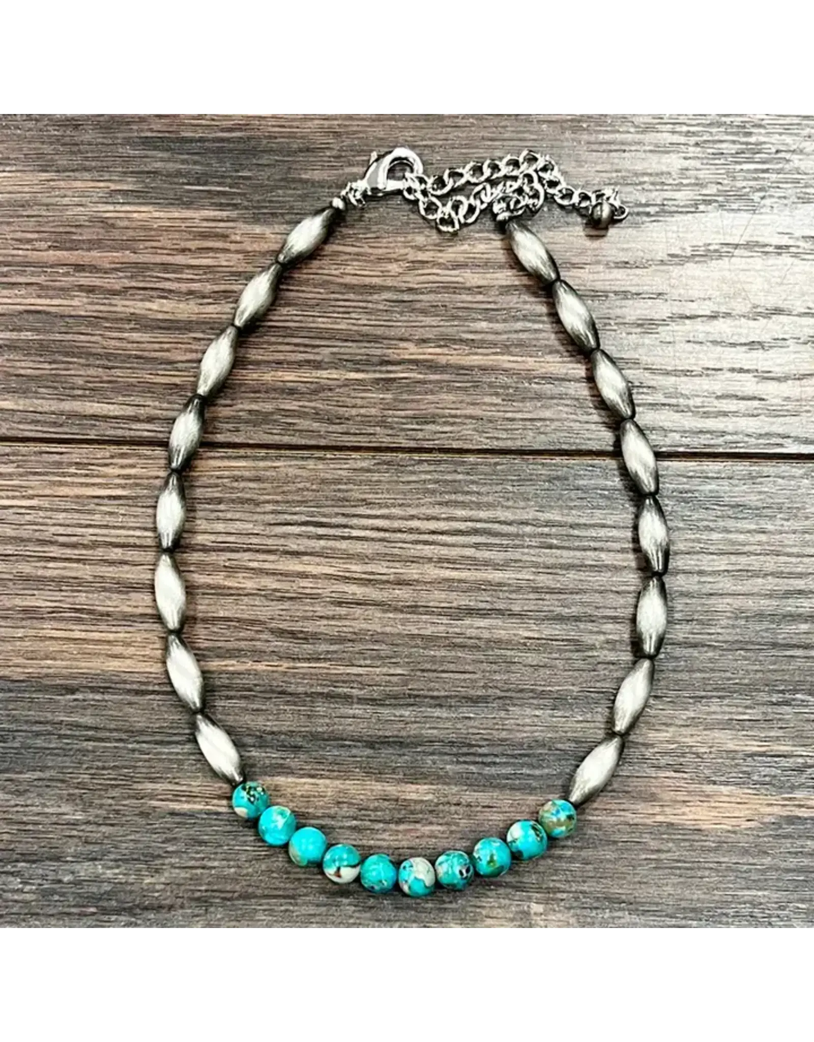NECKLACE OBLONG NAVAJO PEARL WITH TURQUOISE MIDDLE BEADS