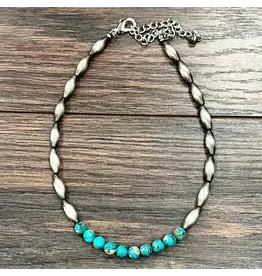 NECKLACE OBLONG NAVAJO PEARL WITH TURQUOISE MIDDLE BEADS