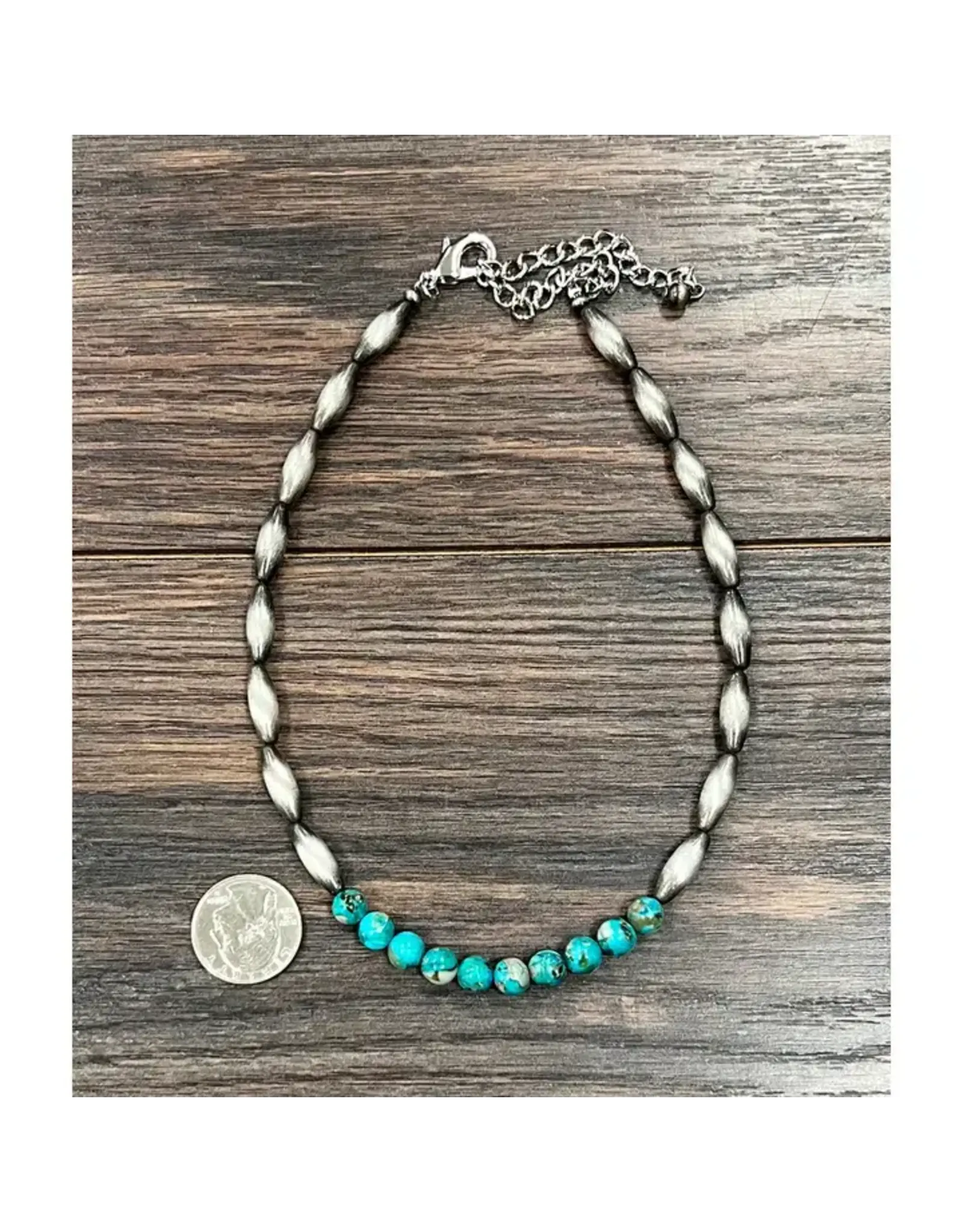 NECKLACE OBLONG NAVAJO PEARL WITH TURQUOISE MIDDLE BEADS