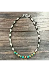 NECKLACE OBLONG NAVAJO PEARL WITH TURQUOISE ORANGE BEADS