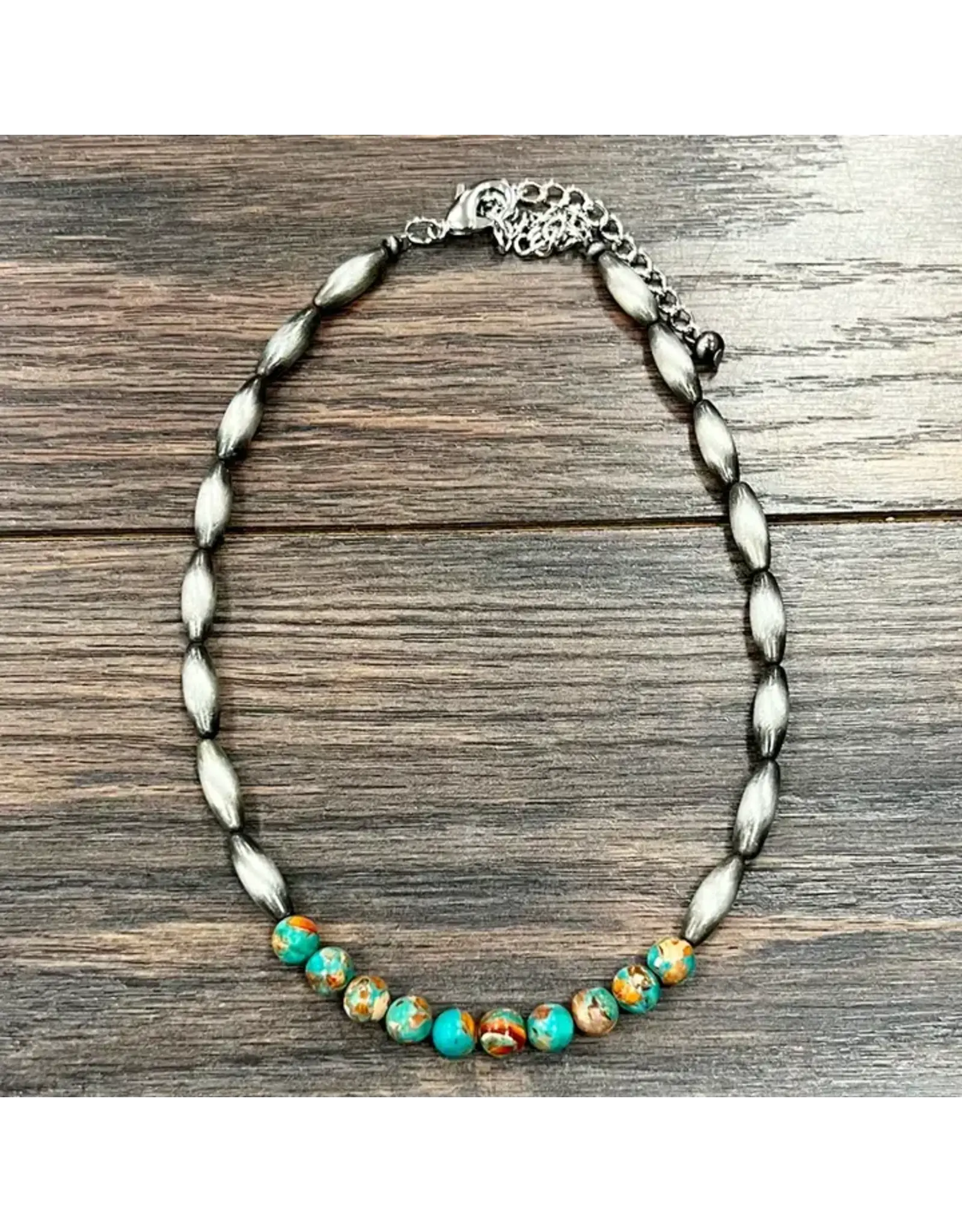 NECKLACE OBLONG NAVAJO PEARL WITH TURQUOISE ORANGE BEADS