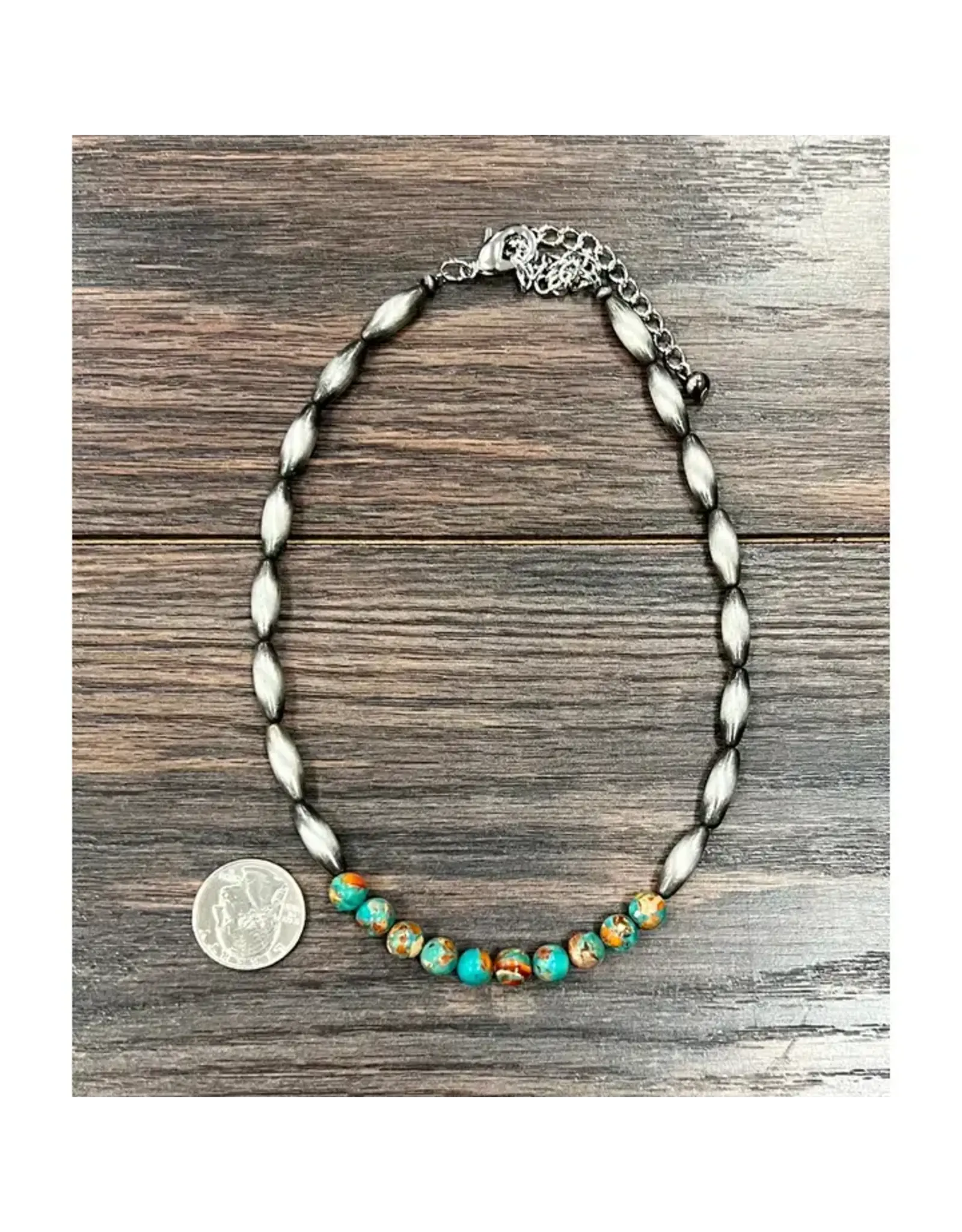 NECKLACE OBLONG NAVAJO PEARL WITH TURQUOISE ORANGE BEADS