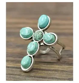 RING CROSS TURQUOISE CIRLCE BEADS ADJUSTABLE