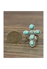 RING CROSS TURQUOISE CIRLCE BEADS ADJUSTABLE
