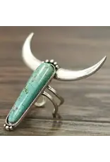 RING TURQUOISE LONG HORN HEAD ADJUSTABLE