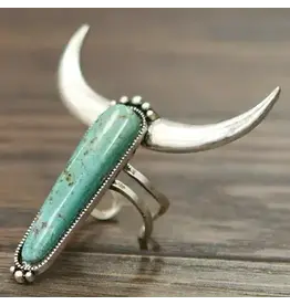 RING TURQUOISE LONG HORN HEAD ADJUSTABLE