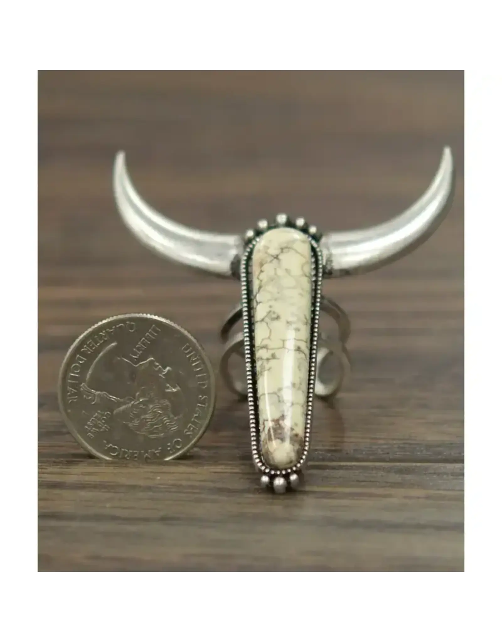 RING ADJUSTABLE WHITE LONG HORN