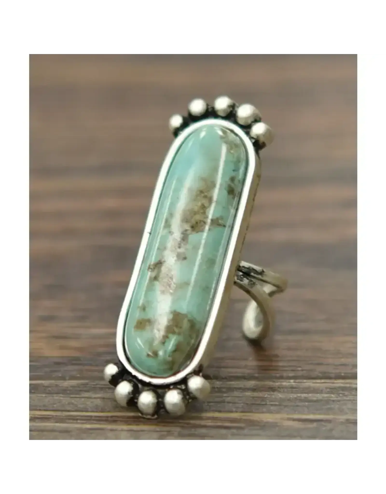 RING ADJUSTABLE 2" TURQUOISE BAR METAL BUBBLE