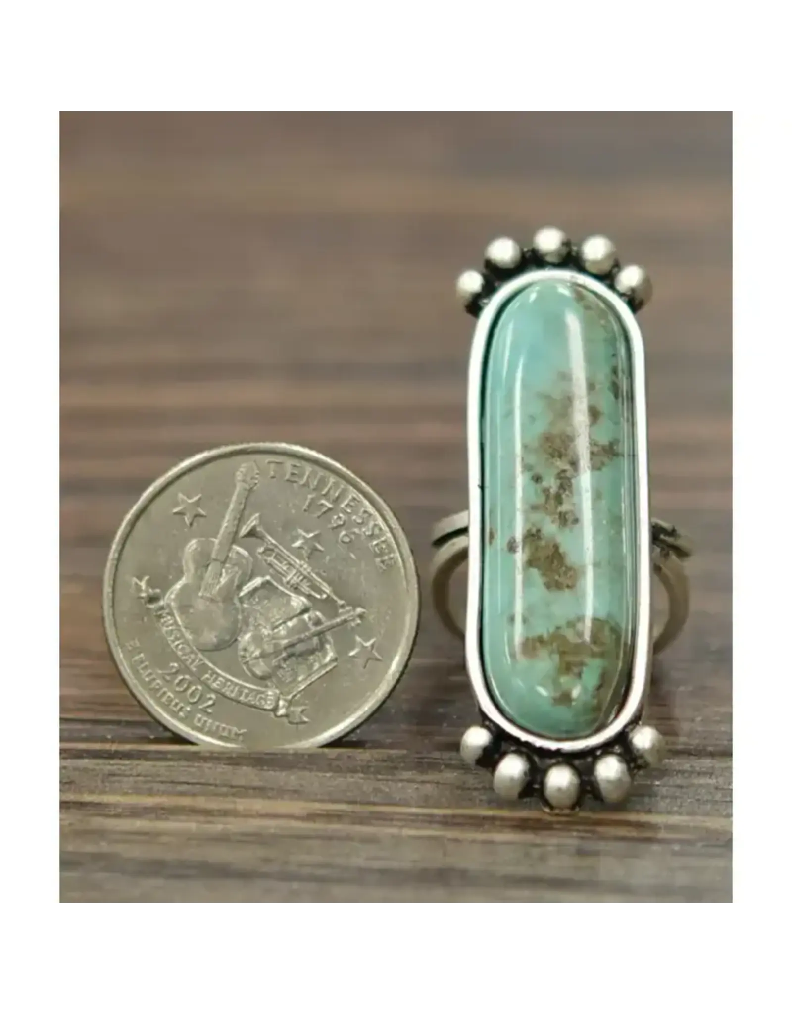 RING ADJUSTABLE 2" TURQUOISE BAR METAL BUBBLE