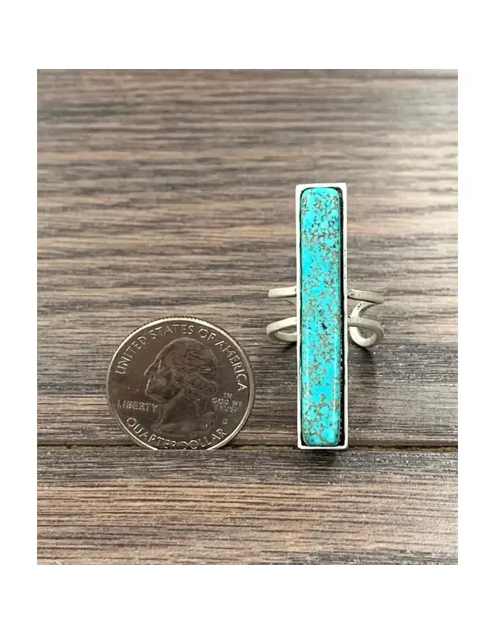 RING ADJUSTABLE TURQUOISE LONG BAR