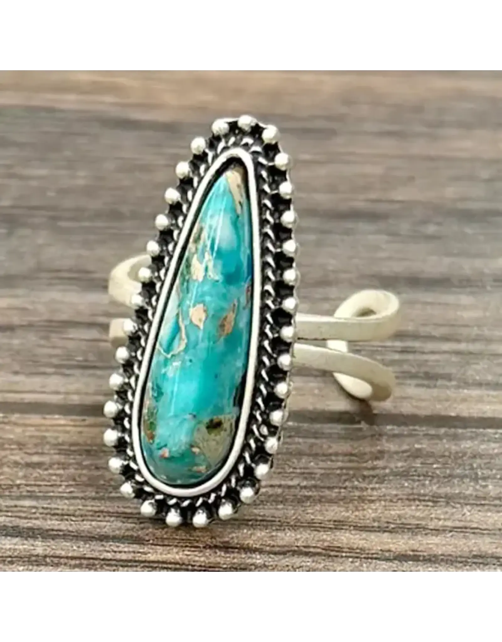 RING 1.2" WESTERN TURQUOISE ORANGE TEARDROP