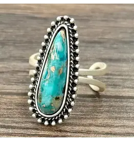 RING 1.2" WESTERN TURQUOISE ORANGE TEARDROP