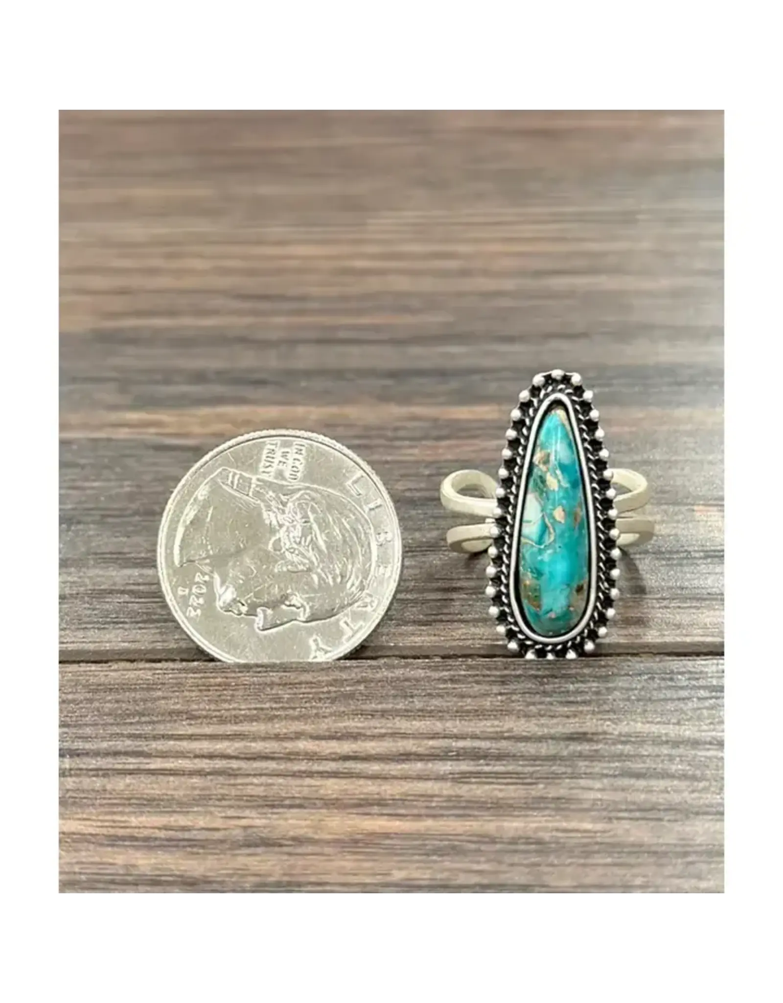 RING 1.2" WESTERN TURQUOISE ORANGE TEARDROP