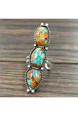 RING ADJUSTABLE BAR 3 STONE TURQUOISE ORANGE