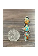 RING ADJUSTABLE BAR 3 STONE TURQUOISE ORANGE