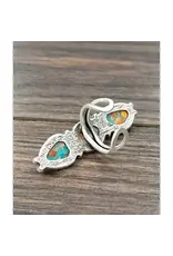 RING ADJUSTABLE BAR 3 STONE TURQUOISE ORANGE