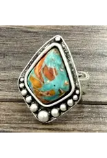RING ADJUSTABLE KITE TURQUOISE ORANGE METAL BUBBLE