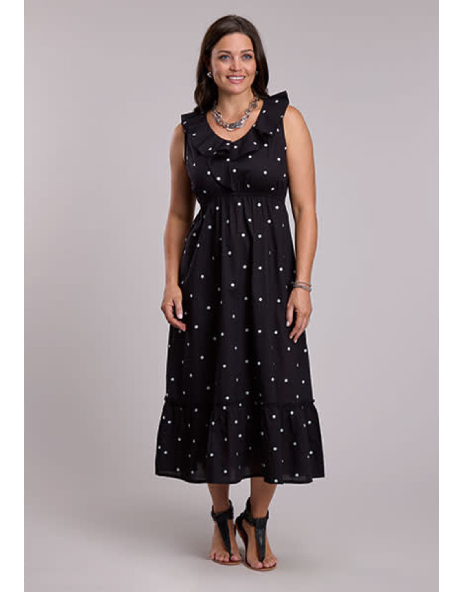 DRESS WMS ROPER BLACK AND WHITE POLKA DOT