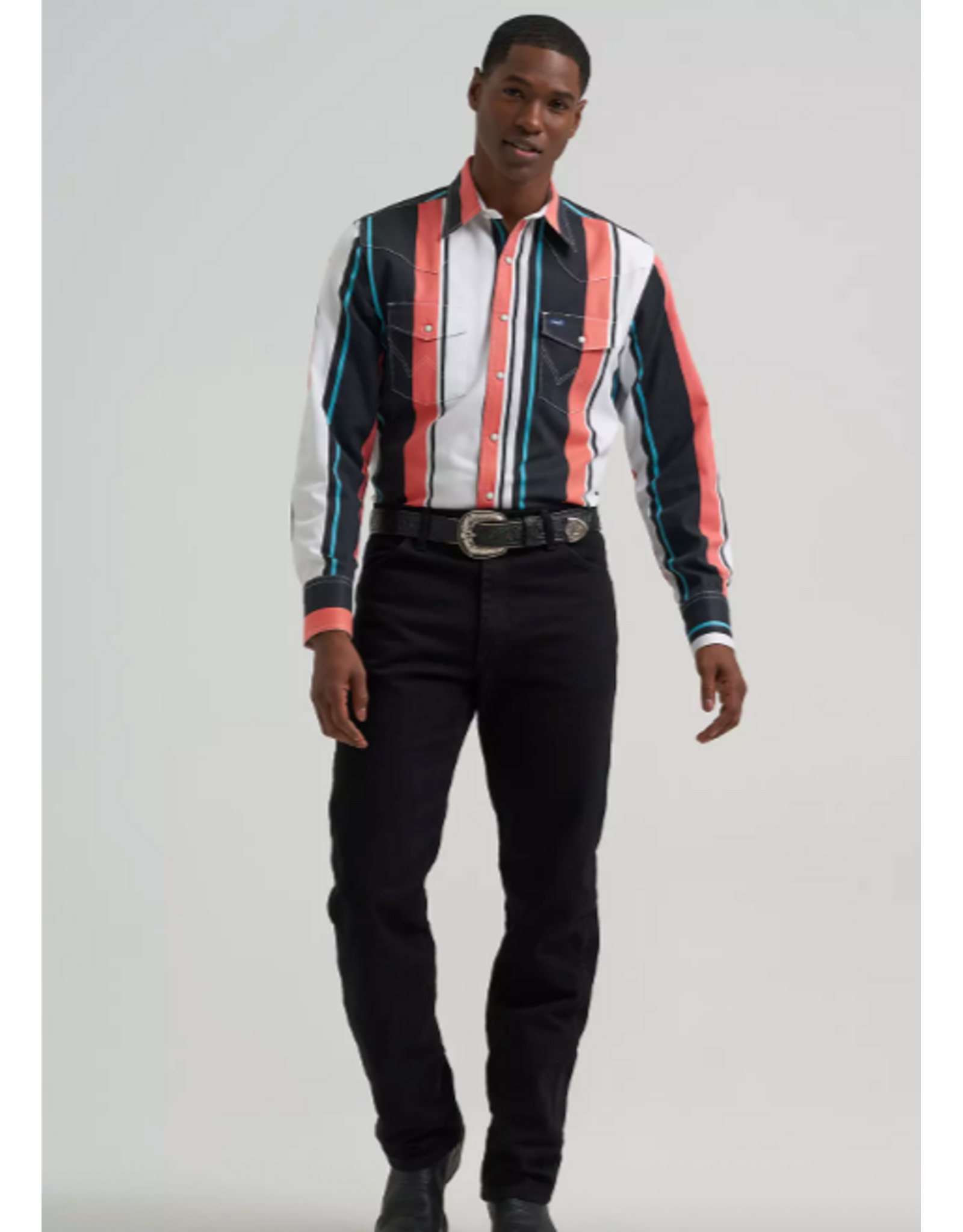SHIRT MNS L/S BRUSH POPPER ORG/WHT/BLK/TL