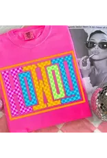 FAIRE SHIRT TEE PINK "HOWDY" CHECKERED COLORFUL