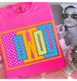 FAIRE SHIRT TEE PINK "HOWDY" CHECKERED COLORFUL