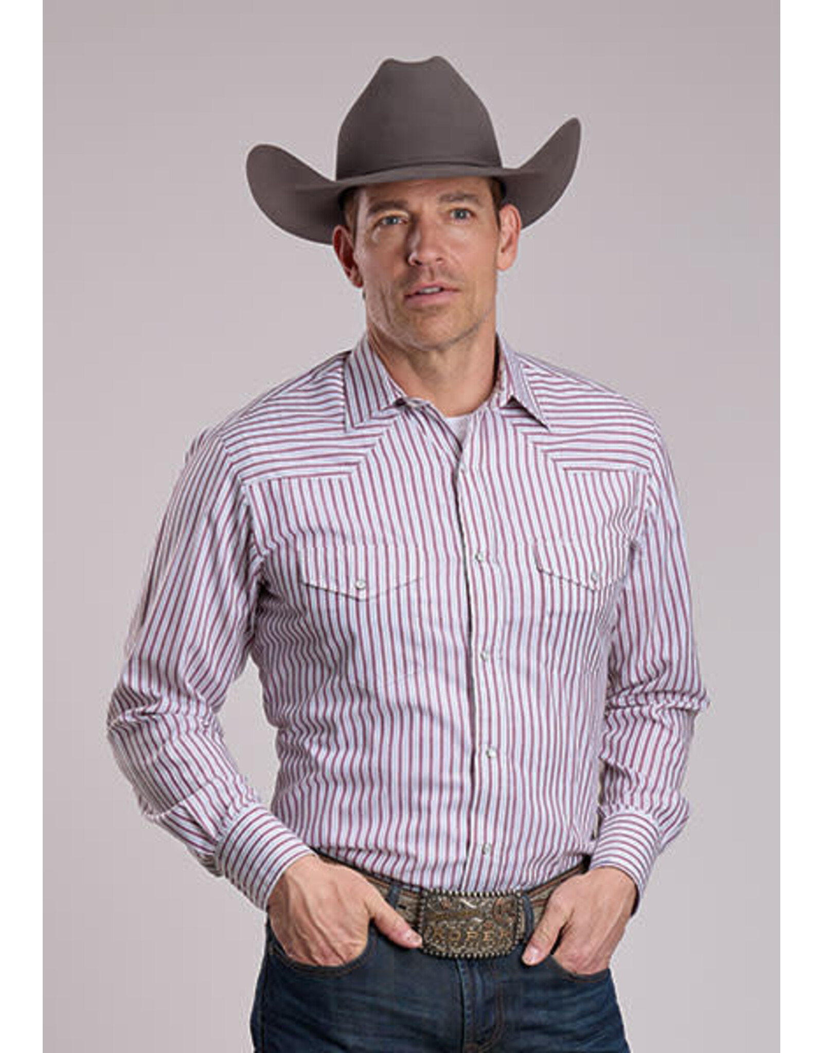 ROPER SHIRT MNS ROPER WINE STRIPE L/S