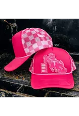 TRUCKER CAP WMS FOAM PINK CHECKERED BARREL RACER