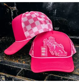TRUCKER CAP WMS FOAM PINK CHECKERED BARREL RACER
