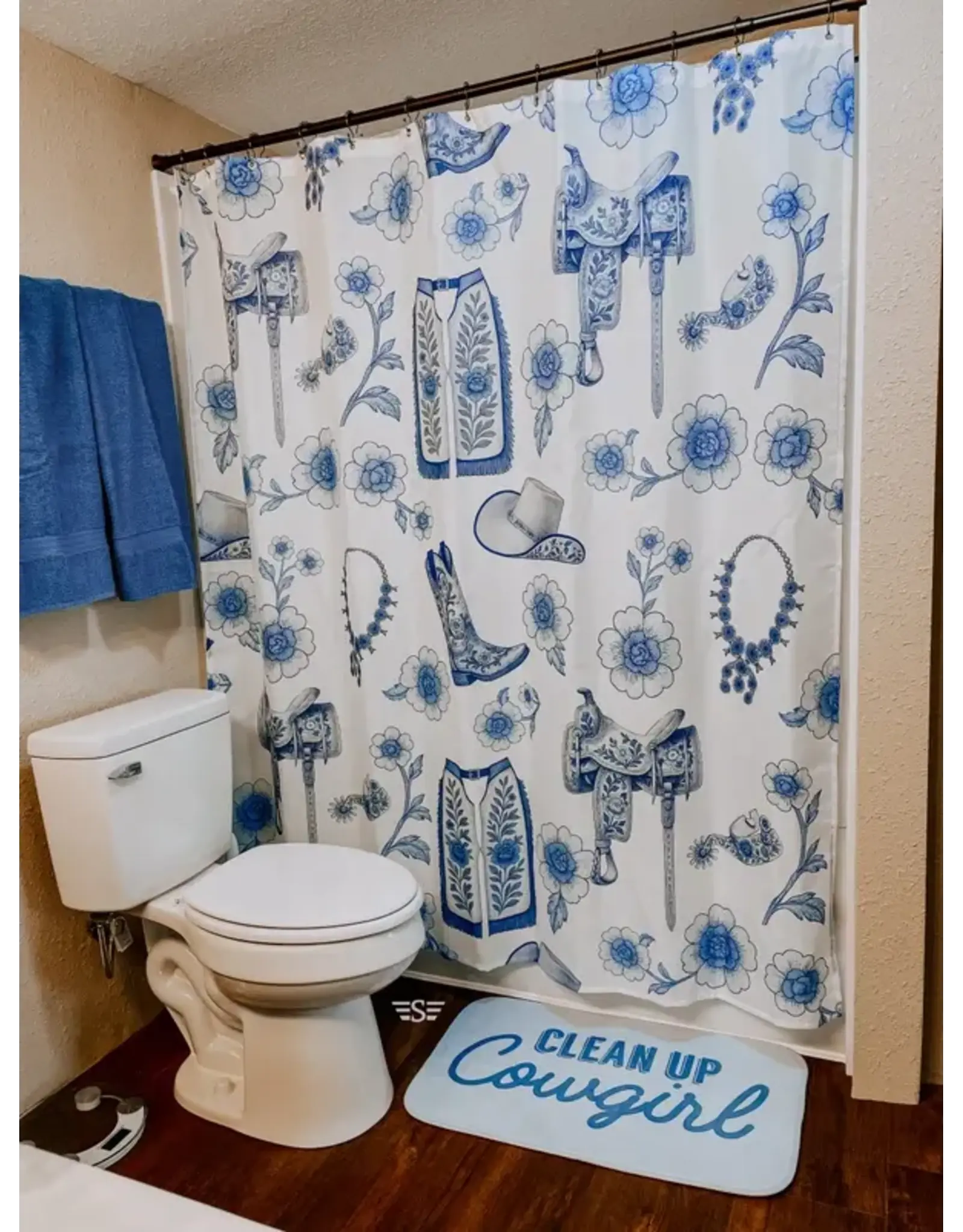 SHOWER CURTAIN WESTERN CHINOISERE WITH MAT