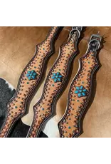 EQUIPAGE DOG COLLAR TOOLED LEATHER W/ TUR CONCHOS