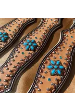 EQUIPAGE DOG COLLAR TOOLED LEATHER W/ TUR CONCHOS