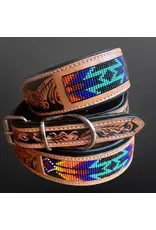EQUIPAGE DOG COLLAR TOOLED LEATHER W/ TURQ BEADS