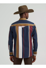 SHIRT MNS WRANGLER BRUSH POPPER BOWN NAVY WHITE