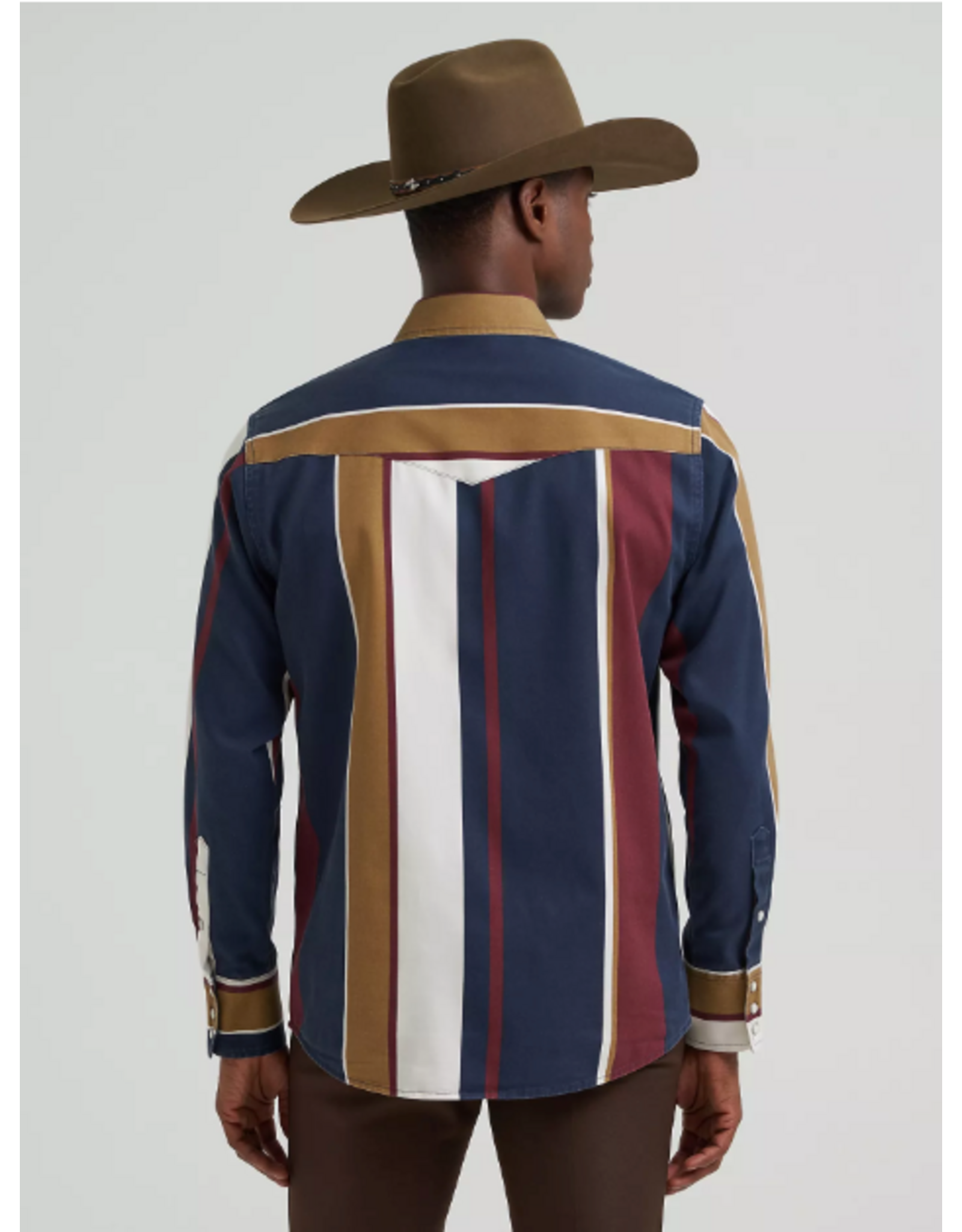 SHIRT MNS WRANGLER BRUSH POPPER BOWN NAVY WHITE