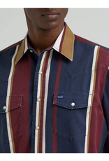 SHIRT MNS WRANGLER BRUSH POPPER BOWN NAVY WHITE