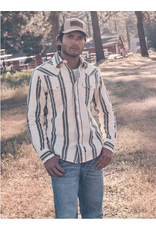 SHIRT MNS WRANGLER CREAM AND GREEN STRIPE