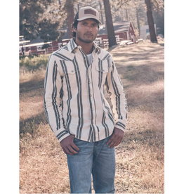 SHIRT MNS WRANGLER CREAM AND GREEN STRIPE