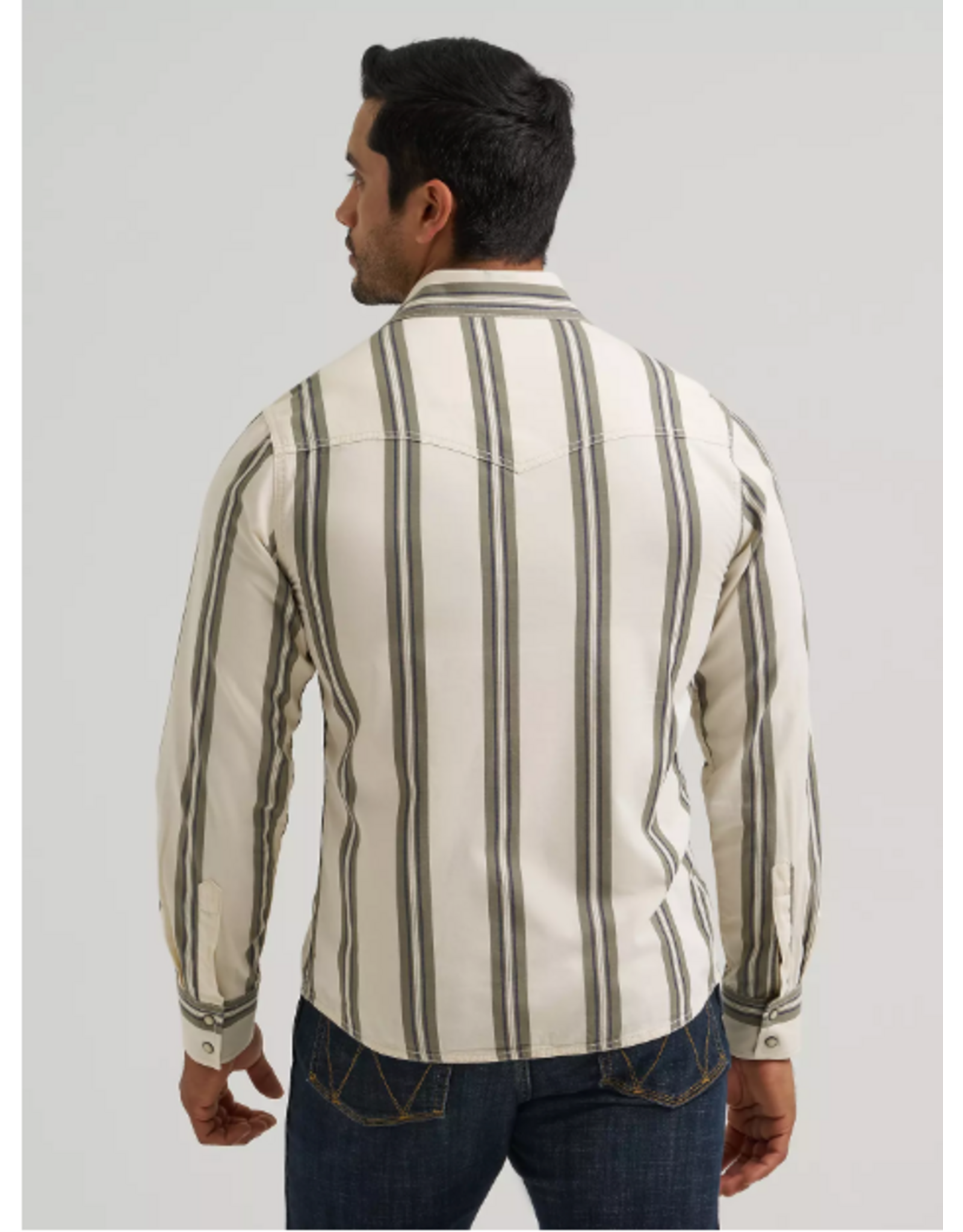 SHIRT MNS WRANGLER CREAM AND GREEN STRIPE