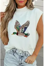 SHIRT WMS MOCK NECK SS MALLARD DUCK WHITE