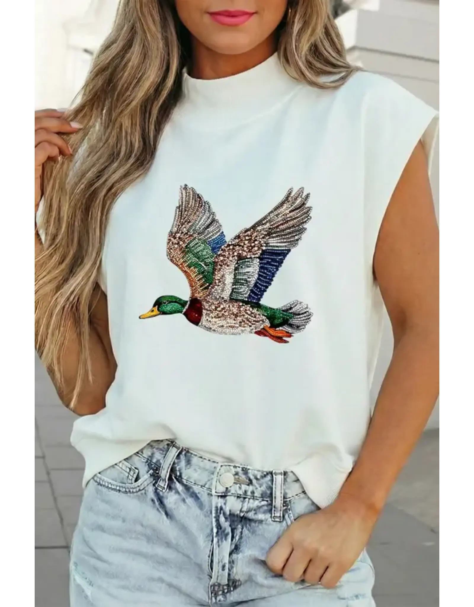 SHIRT WMS MOCK NECK SS MALLARD DUCK WHITE
