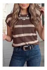 SWEATER VEST WMS BROWN STRIPE