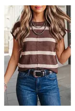 SWEATER VEST WMS BROWN STRIPE